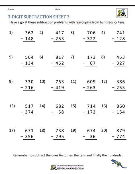 3 digit subtraction with regrouping